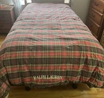 Ralph Lauren Twin Reversible Plaid Comforter Embroidered Est 1967 Blue Tan. Fixed Price $99.95.