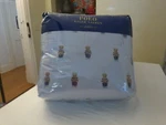 Ralph Lauren Polo Teddy Bear Boy Blue Stripe King Comforter Set 3P Rugby Shirt. Fixed Price $329.00.
