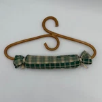 Vintage Rattan Clothes Hanger Padded Bar Green Plaid Candy Wrapper Style Decor. Fixed Price $14.95.