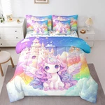 Dreamy Unicorn Castle Twin Set - 7 Piece Bedding For Kids & Teens. Fixed Price $116.99.