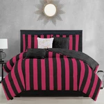 Juicy Couture Reversible King Bedding Set - Black & Hot Pink Stripes. Fixed Price $156.99.