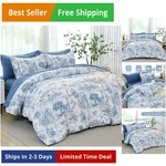 Blue Comforter Set Queen 7 Piece Bed In Bag Toile De Jouy Botanical Comfort.... Fixed Price $62.07.
