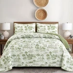 Sage Green Farmhouse Quilt Set King Size, Rustic Spring Toile Bedding 3 Pieces. Fixed Price $74.99.
