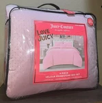 Juicy Couture Blush Pink Velour Rhinestone Sparkle Bling 4PC Queen Comforter Set. Fixed Price $128.99.