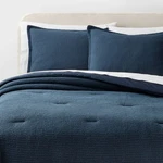 King Washed Waffle Weave Comforter And Sham Set Navy Blue - Threshold:. Fixed Price $43.99.