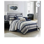 Nanshing Kitana Queen Comforter Set Blue Beige Geometric 7PC W/shams & Pillows. Fixed Price $41.79.