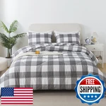 Caressma Queen Buffalo Plaid Comforter Set, White Gray Gingham Bedding, 3-PIECE. Fixed Price $63.38.