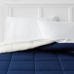 Room Essentials Faux Shearling Microfiber Reversible Comforter Navy, Twin #C821. Fixed Price $23.96.