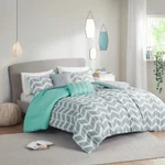 Comforter Set Twin Blue Gray White Modern Chevron Design Pillow Sham Bedding. Fixed Price $89.95.